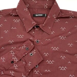 Pink Dolphin Men's Long Sleeve Button Up Red Waves Medium Rayon Blend